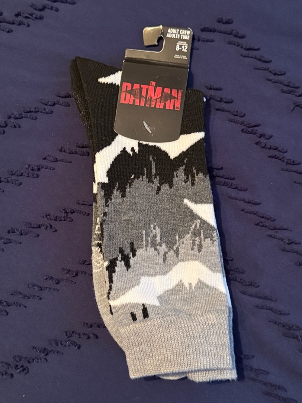 NWT Batman Black, Gray & White Bat Graphic Crew Socks